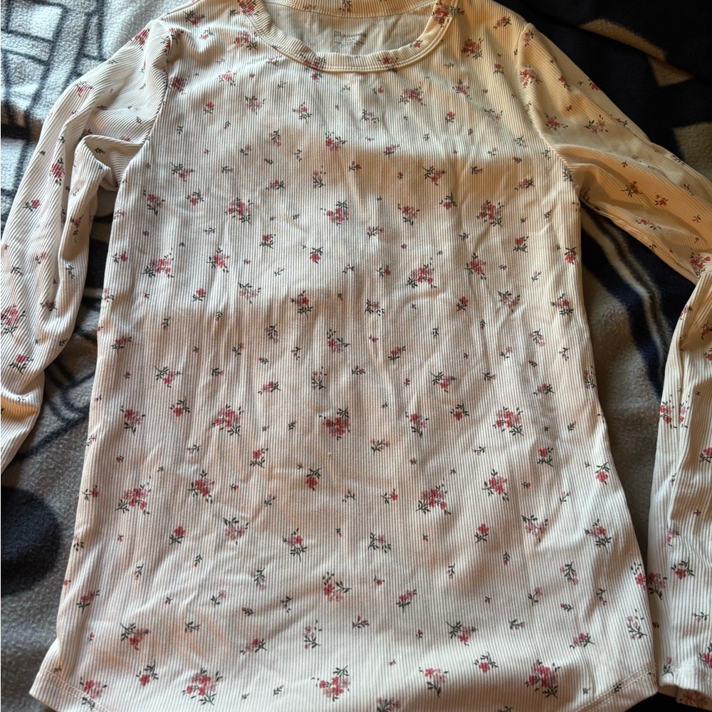 No Boundaries Floral Long Sleeve Tee - Cream and Pink